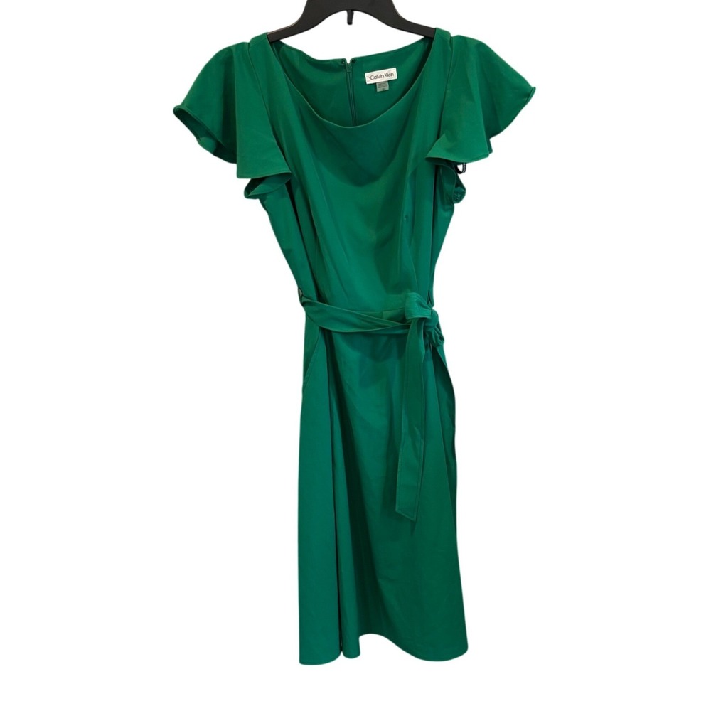 Vibrant Kelly Green Flutter Sleeve Dress A Line Pleated Midi Wedding Guest 10 M